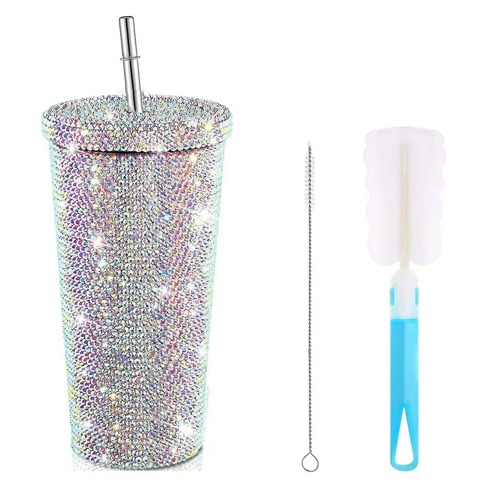 Bouteille isotherme à strass 500 ml/750 ml, tasse à café brillante et pailletée, réutilisable, en acier inoxydable, pour fille