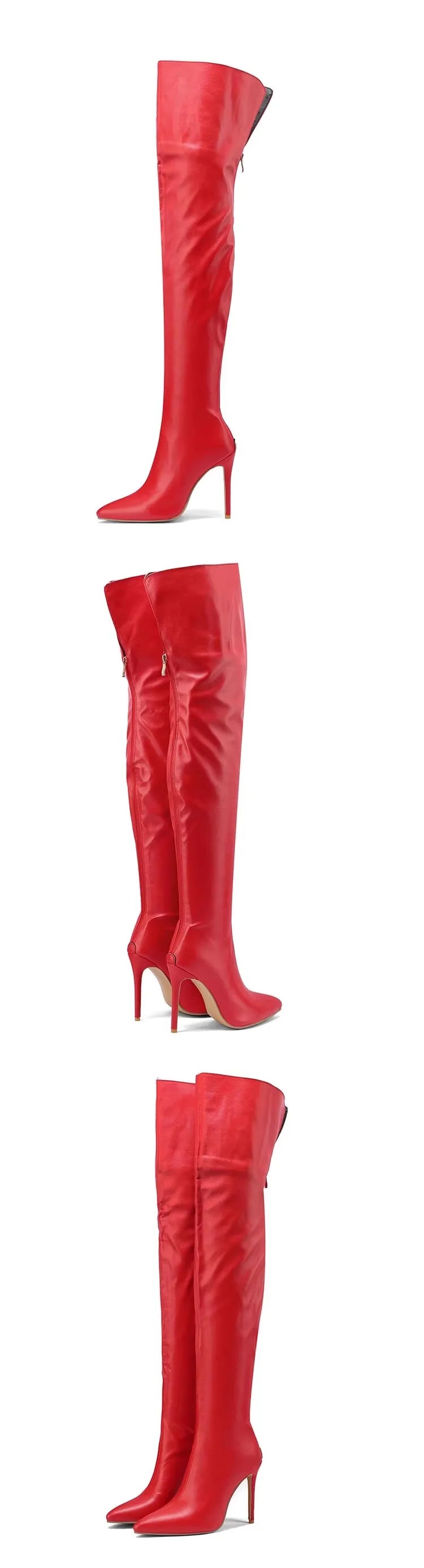 Size 34-48 White Boots For Woman Spring Autumn Stiletto Heels Back Zipper Pointed Toe Thigh Boots Over Knee T Show Shoes 11CM