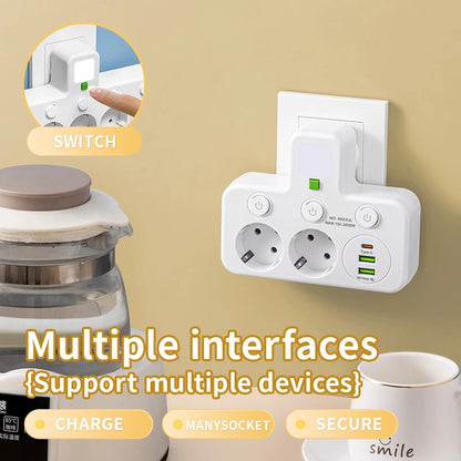 EU plug AC socket power board multi-layer wall socket universal network filter, with or without USB independent switch light ada