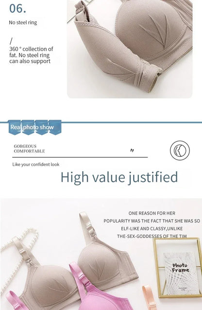Front button bra underwear no underwire breathable comfortable traceless invisible hollow print adjustable@G102