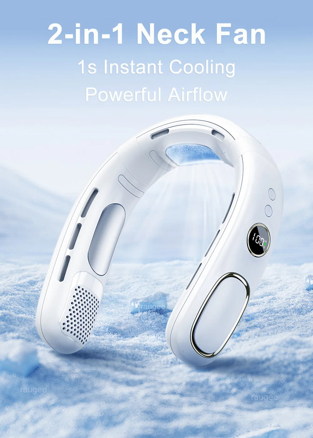 Portable Neck Fan Mini Neck Cooler Bladeless Hanging Neck Fan 4000mAh USB Rechargeable Ice Cooling fan with LED Digital Display