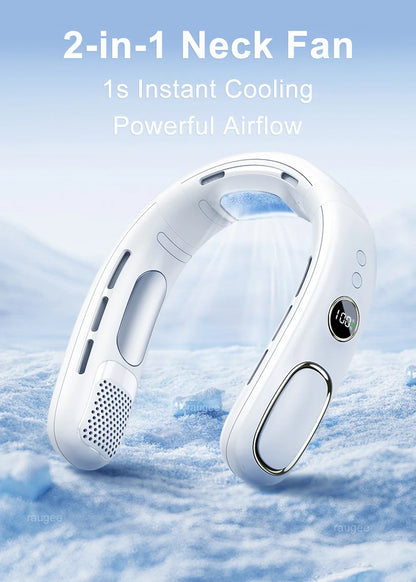 Portable Neck Fan Mini Neck Cooler Bladeless Hanging Neck Fan 4000mAh USB Rechargeable Ice Cooling fan with LED Digital Display