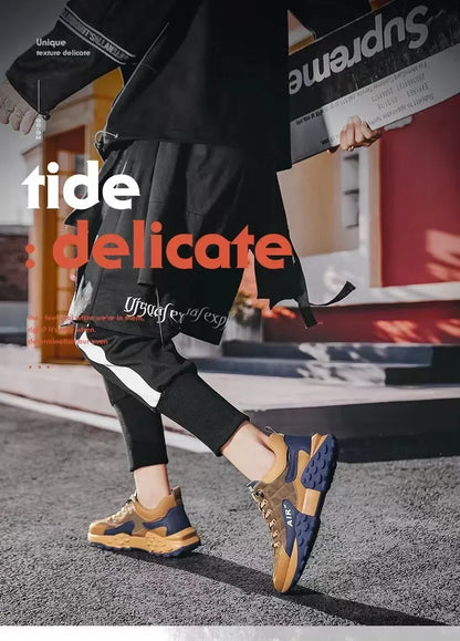 Men's Breathable Low-Top Dad Shoes with Thick Sole Comfortable Running Sneakers Korean Style Spring Season Sport Shoes