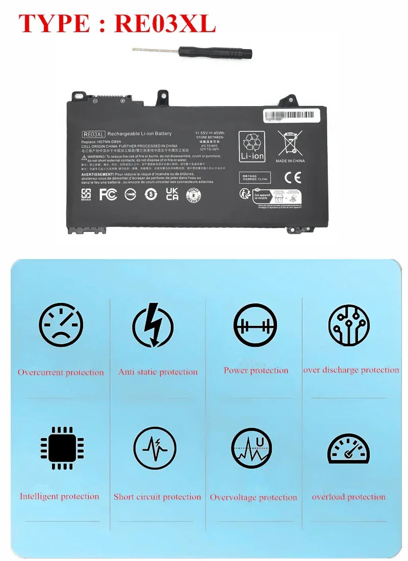 RE03XL Laptop Battery For Hp ProBook 430 440 445 450 G6 G7 Series ZHAN 66 Pro 13 14 15 G2  14 G3 Series