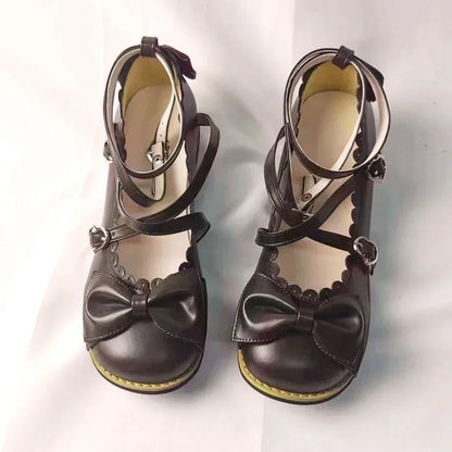 Lolita Shoes Women Flats Low Round With Cross Straps Bow Cute Girls Princess Tea Party Shoes Students Lovely Shoes Size 34-41