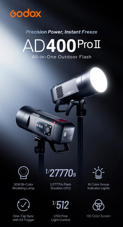Godox AD II Series Out-door TTL Flash AD100/200/300/400/600PROII For Nikon Canon Sony Fuji Olympus LED Modeling Lamp