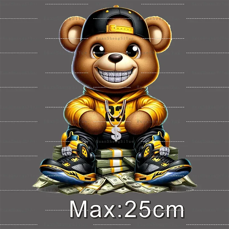 Teddy Bear Street Style Ironing Sticker Clothes DTF Fashion T-shirt Hoodie DIY Hot Transfer Printing Hot Sticker Waterproof