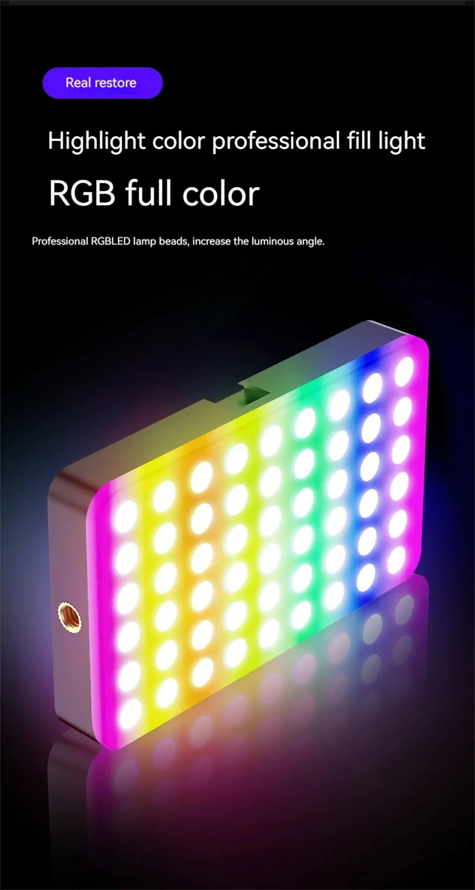 FANGTUOSI NEW RGB Video Light With Display Screen Mini Fill Camera Light Selfie Lighting Rechargeable Dimmable Hot shoe mouth