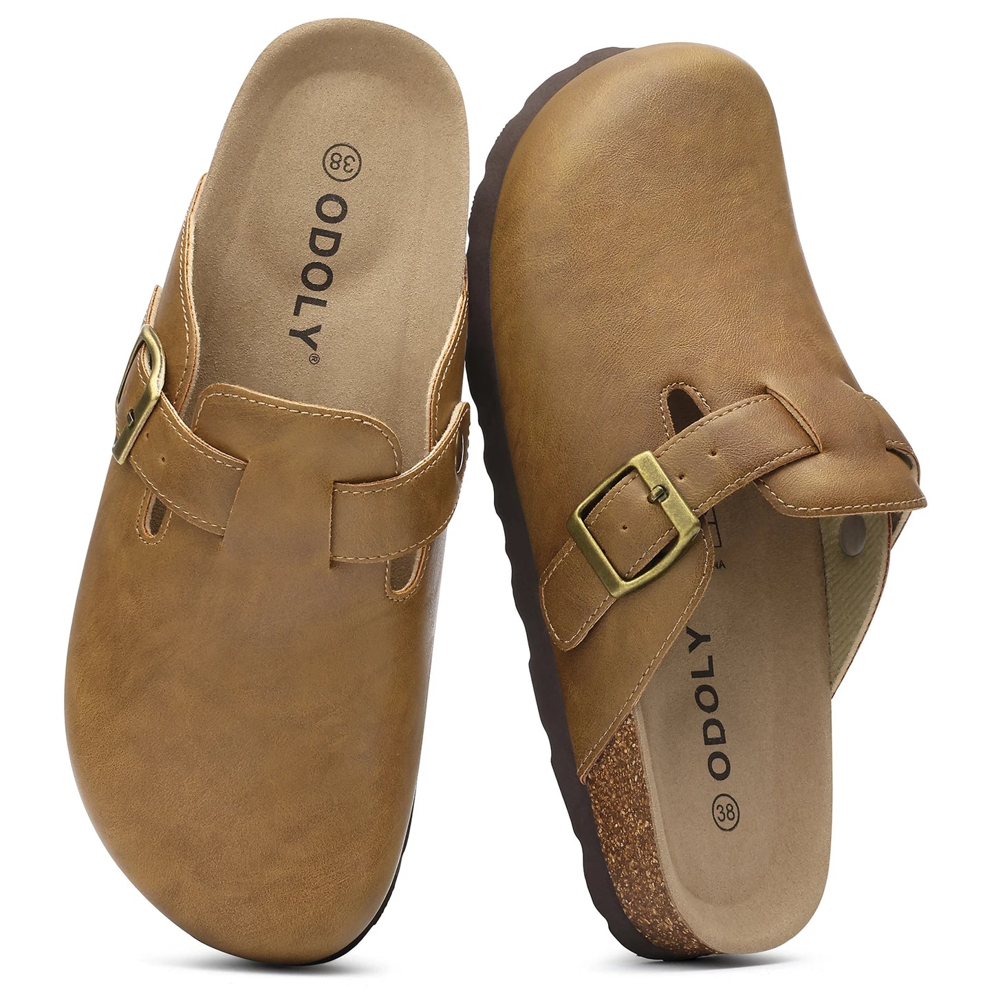 Kidmi New Men Sandals Vegan Leather Cork Insole Potato Shoes Unisex Adjustable Buckle Slip-On Clogs with Arch Support