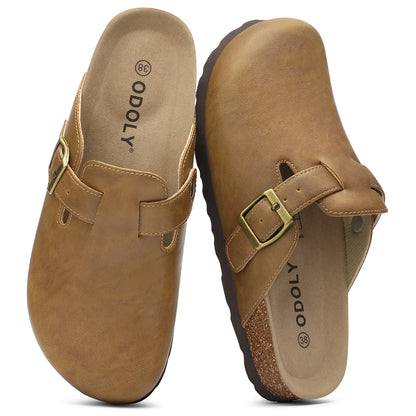 Kidmi New Men Sandals Vegan Leather Cork Insole Potato Shoes Unisex Adjustable Buckle Slip-On Clogs with Arch Support