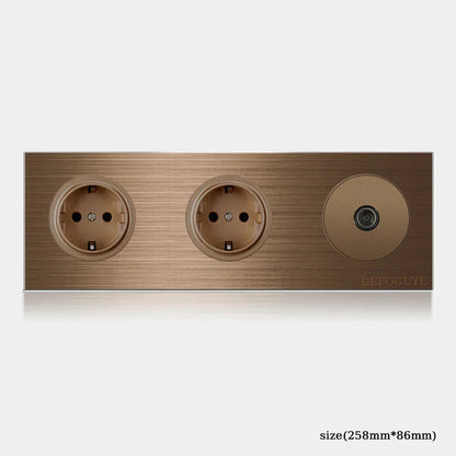 High quality coffee color universal Retro Eu FR 220V wall light switch,Reset button switch electrical socket with LED indicator