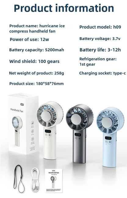 TINSOL Ice-cooling high-speed handheld fan 5200mAh portable mini fan, suitable for travel, camping, and outdoors