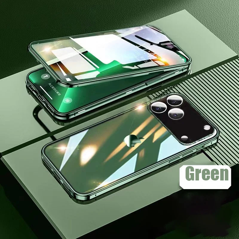 360 ° Full Protection Metal Magnetic Double-Sided Glass Snap Lock Phone Case For iPhone 17 Pro Max/17/Air/17 Pro Bumper Cover