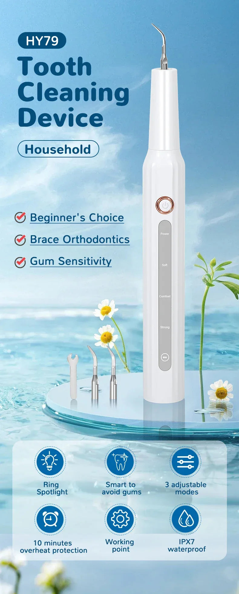 2026 Ultrasonic Tooth Cleaner Dental Scaler Calculus Remover Plaque Tartar Eliminator Dental Stone Removal Teeth Cleaning Tools