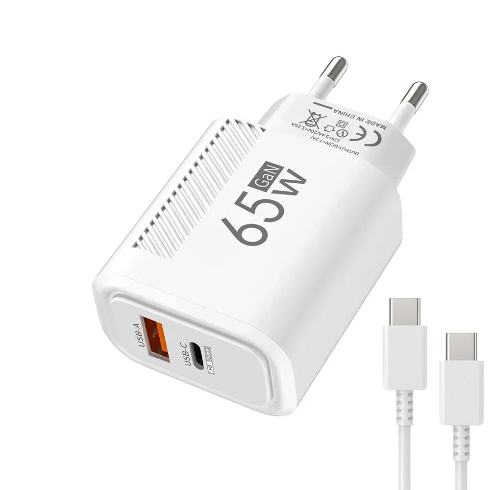 65W GaN USB C Fast Charger QC3.0 EU/US Plug Phone Charger Adapter For iPhone Samsung Xiaomi Quick Charging Type C Wall Charger