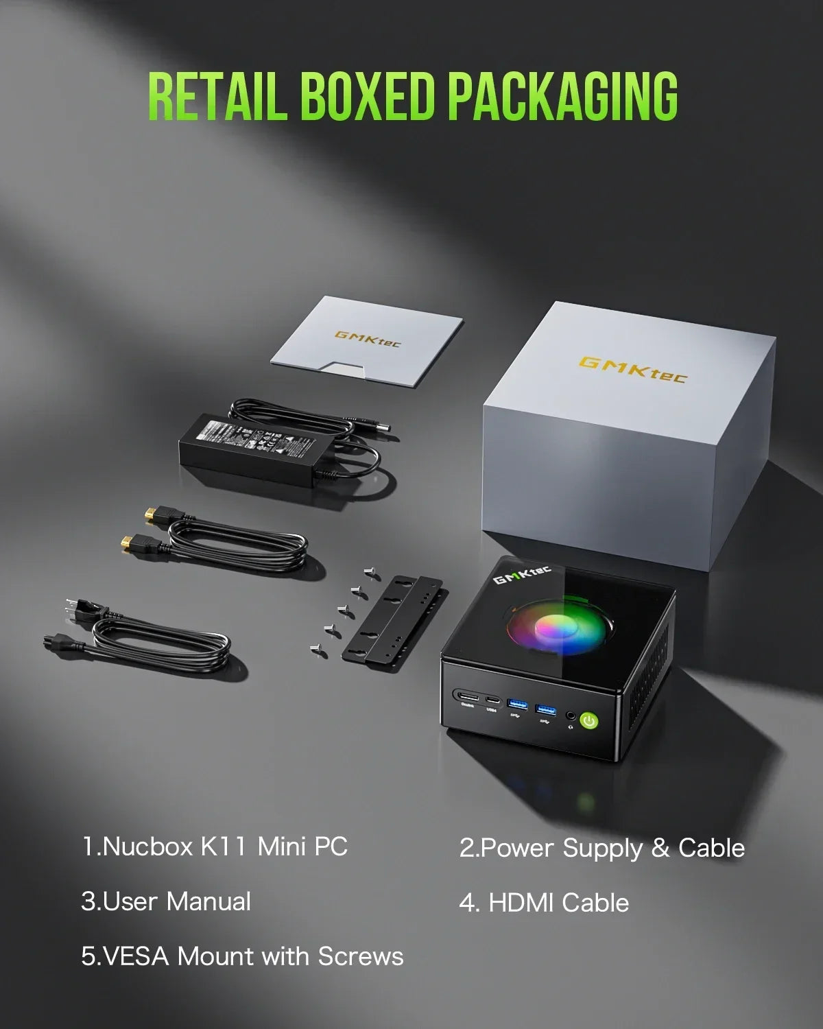 GMKtec K11 Gaming PC AMD Ryzen 9 8945HS 32GB DDR5 1TB PCIe 4.0 SSD Windows 11 Pro Oculink Dual 2.5G LAN HDMI DP 2 USB4 RGB