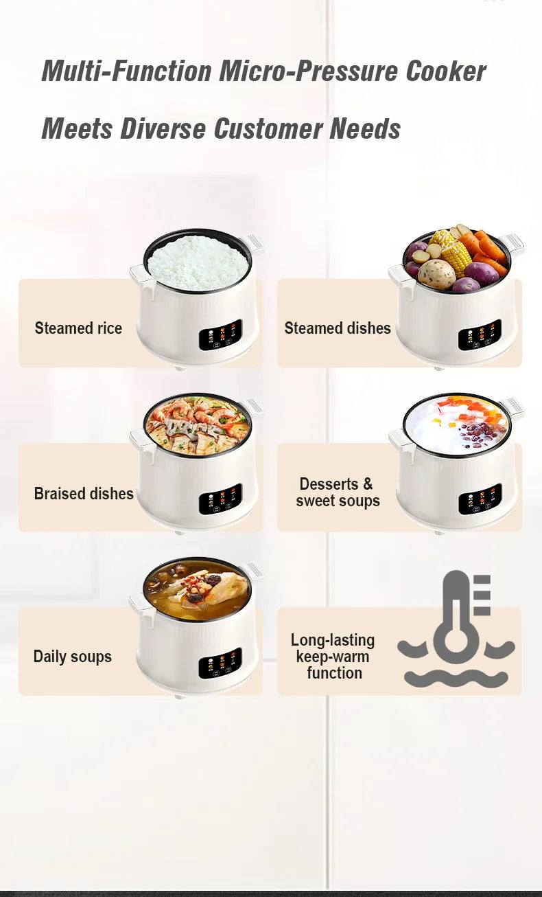 1.8L Micro Pressure Rice Cooker for 1-2 People, Multifunctional Household Hot Pot, Porridge, Soup, Electric Rice Cooker 220V