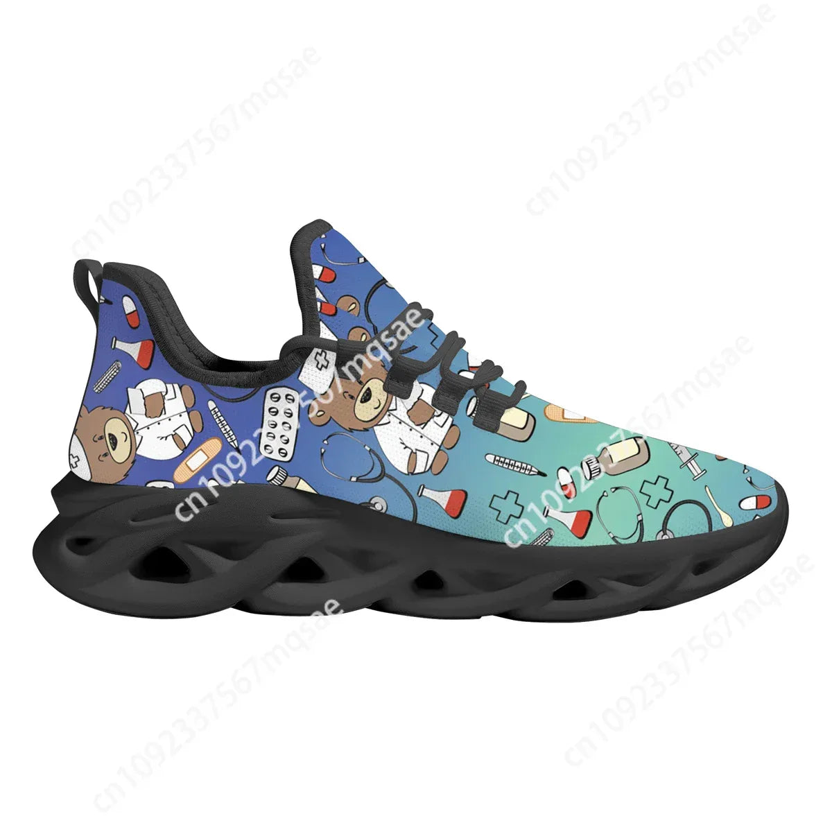 3D Doctor Nurse Dentist Print Flat Shoes Personality Gradient Bear Pattern Sneakers Breathable Lightweight Winter Lace-Up Shoes
