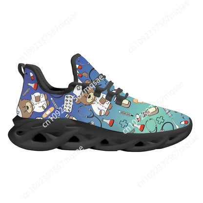 3D Doctor Nurse Dentist Print Flat Shoes Personality Gradient Bear Pattern Sneakers Breathable Lightweight Winter Lace-Up Shoes