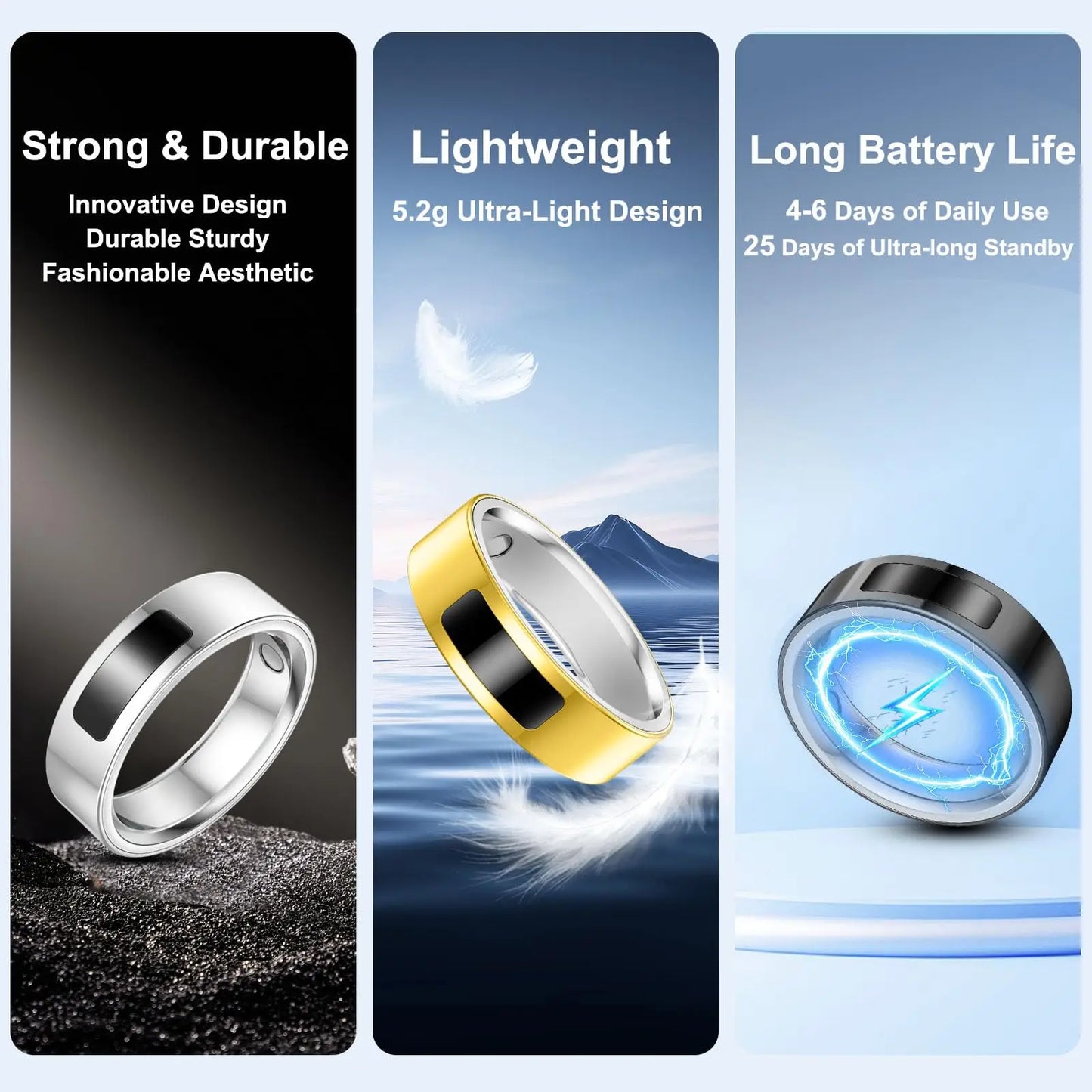 2026 Health Monitoring Smart Ring, Continuous Heart Rate Blood Oxygen Sleep Tracker, Silent Vibration Notification Smart Ring