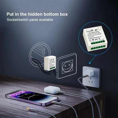 Matter 16A WiFi mini Smart Switch Pass-through Disconnect Dual Control Outletorks Remote Control Timer  Work with HomeKit Alexa