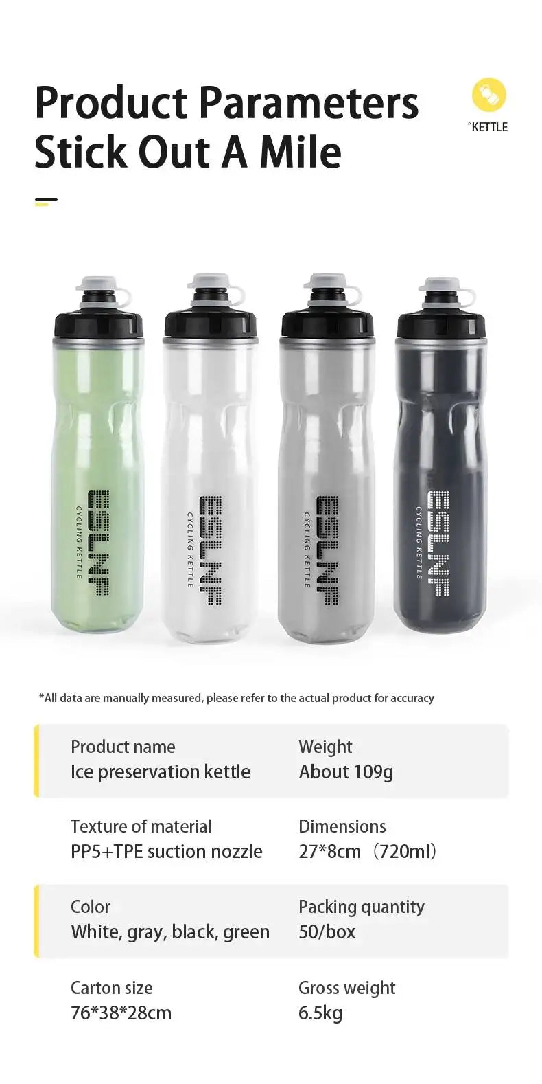 ESLNF Road Dual Bike Thermal Layer Leak-Proof 720Ml Keeping Bicycle Water Kettle Outdoor Cycling Sports Bottle