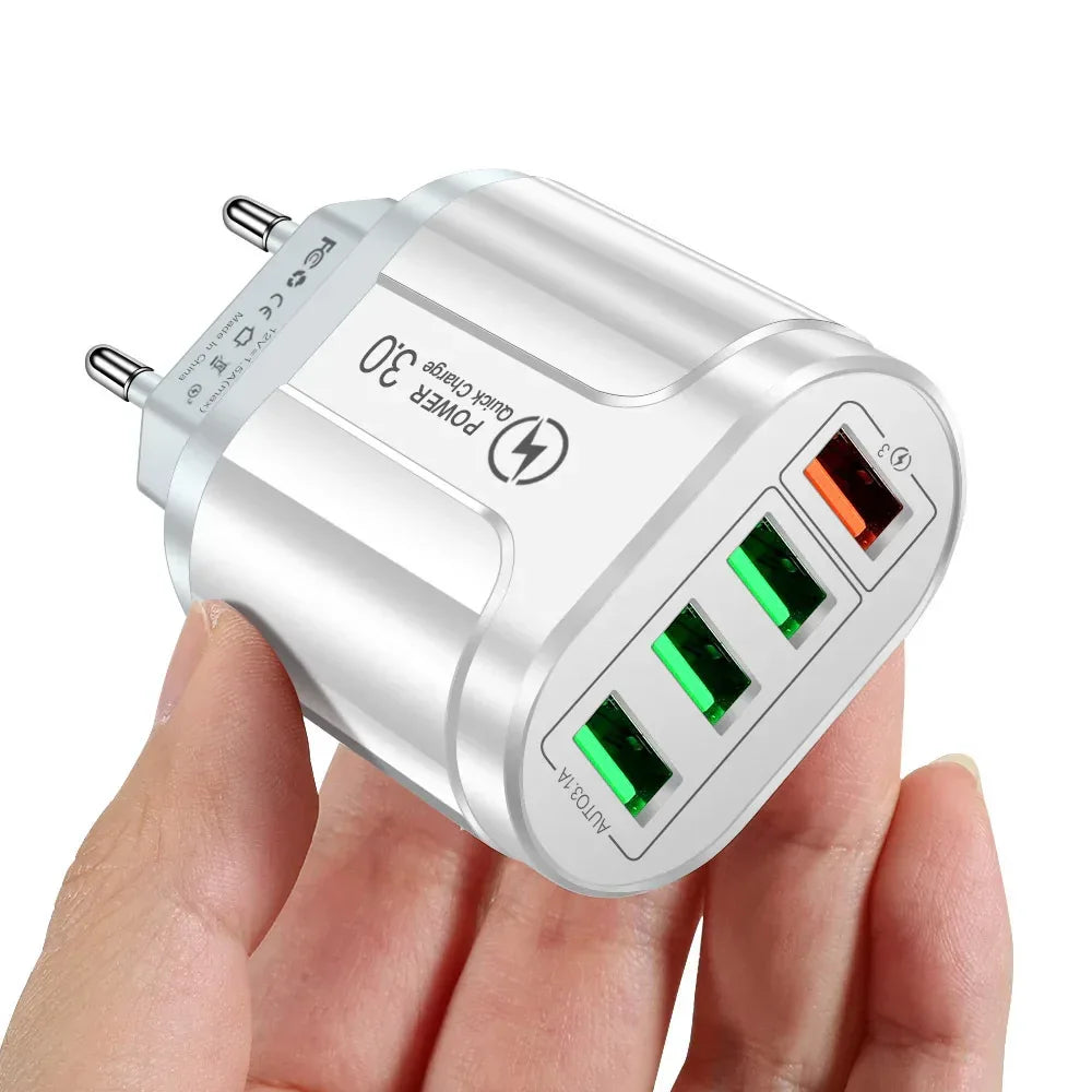 48W Fast Wall Chargers EU/US Plug 4 Port USB Charger Quick Charge 3.0 Mobile Phone Charger For iPhone Samsung Xiaomi Huawei POCO