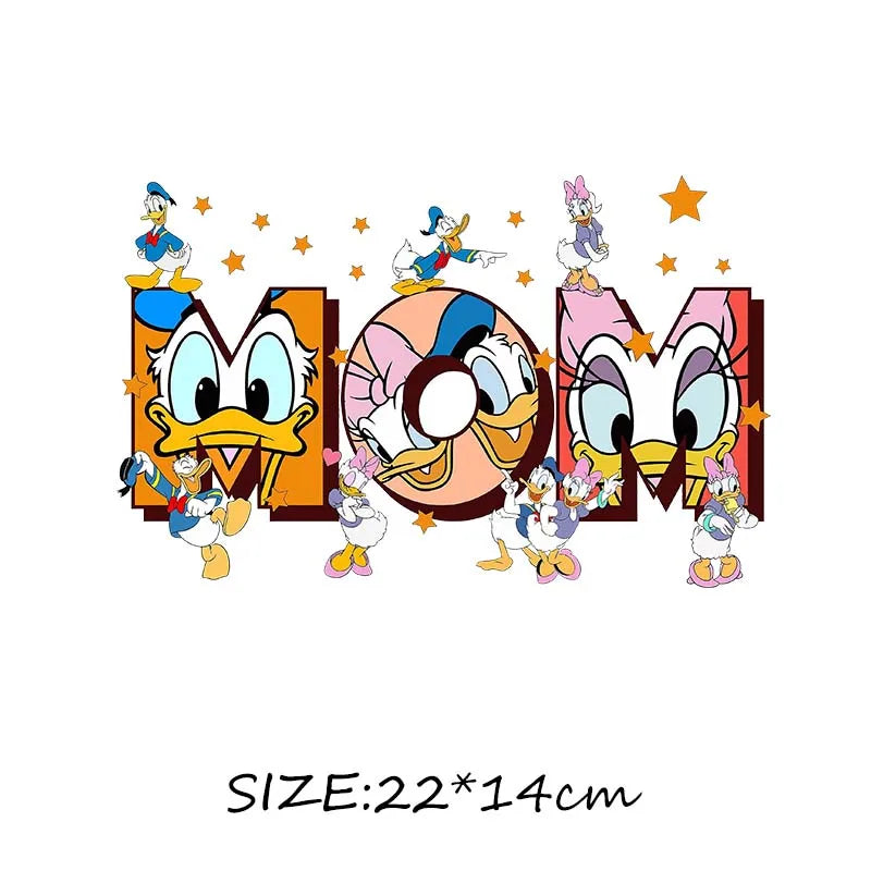 Mom Life Mother's DAY DAD Alphabets Mickey Minnie Iron on Transfers Heat Press Stickers for Clothes