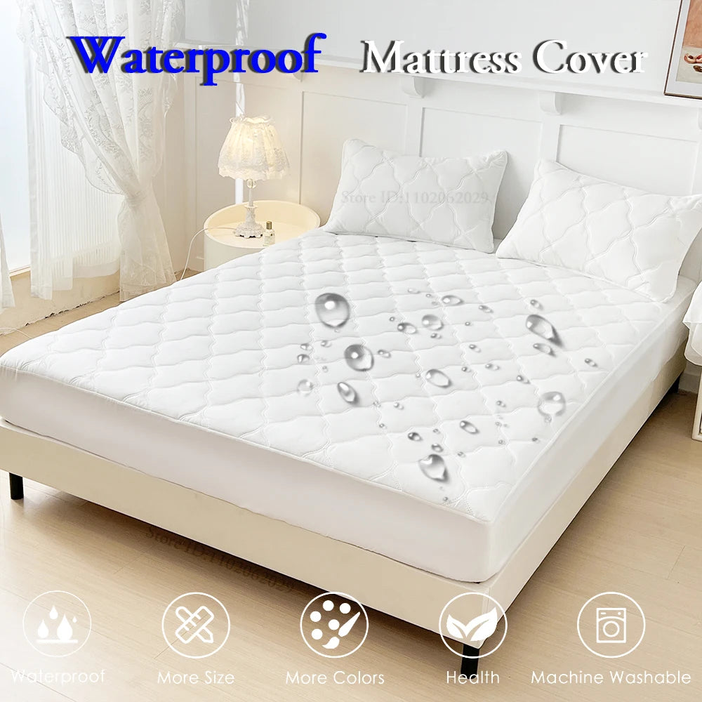 Waterproof Throw Mattress Cover Bed Fitted Sheet Mattress Bedspread Protector Pads Single/Double/King/Queen Full Size Gray/White