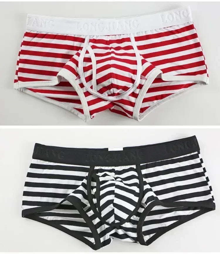 Cotton Men Boxers Men Soft Penis U-Pouch Underwear Underpants Shorts Breathable Striped Hot Male Underwear