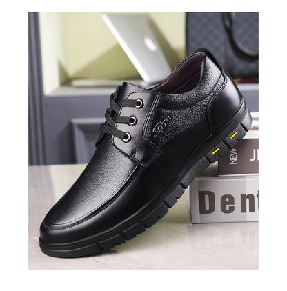 Autumn Men's Leather Shoes True Cowhide Flat Bottom Anti-Slip Plus Size Casual Elderly Father Shoes Rubber Sole China Made