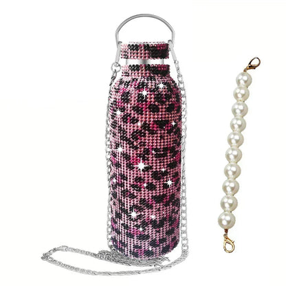350/500/750/1000ml Luxury Rhinestone Thermos Bottle 2pcs Chain Portable Water Bottle Double Wall Stainless Steel Thermal Flask