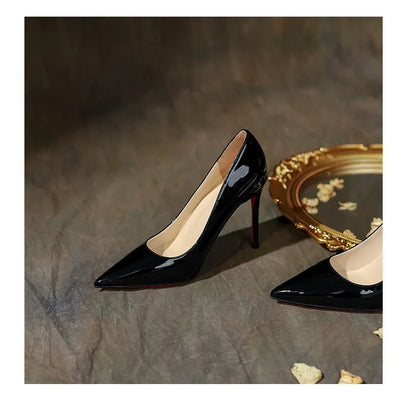 High Heels Women's Stiletto Patent Leather Internet Celebrity Pointed Large Size Small Size Professional Shoes