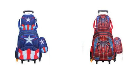 School Troilley Bag Set for boys School Trolley Backpack Set Lunch Bag School Wheeled Backpack for boys School Bookbag Rucksacks