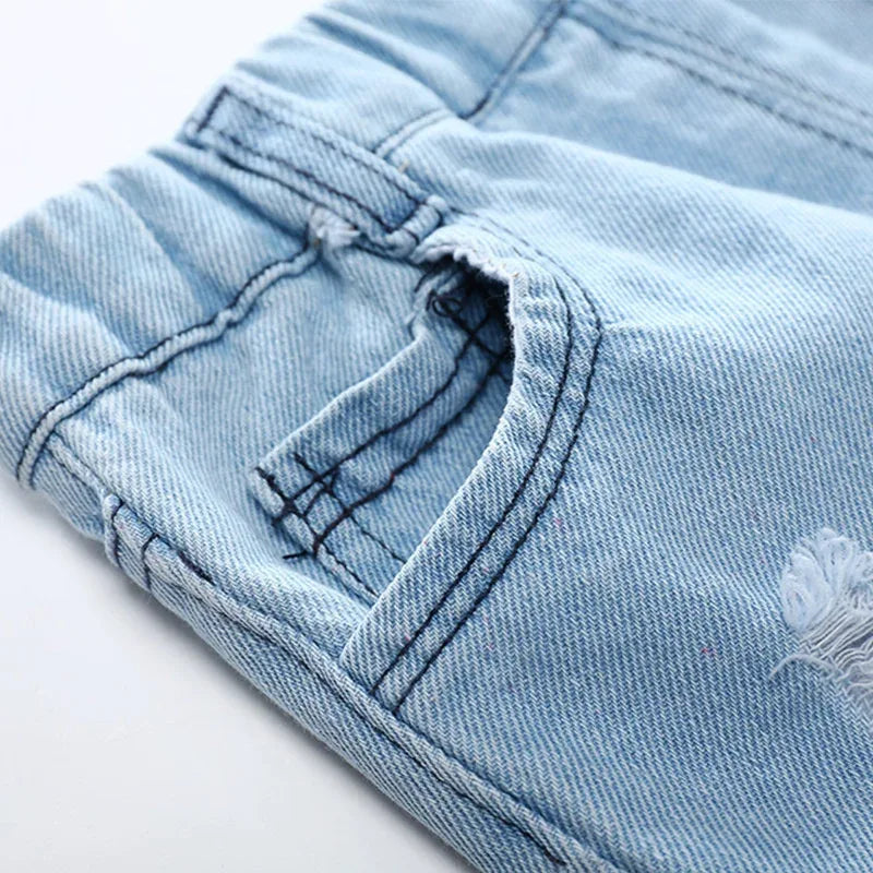 Boy Summer Shorts Infant Fashion Torn Trousers Children knee Length Pants Kids Casual Denim Jeans 2024 Baby Elastic Waist Shorts