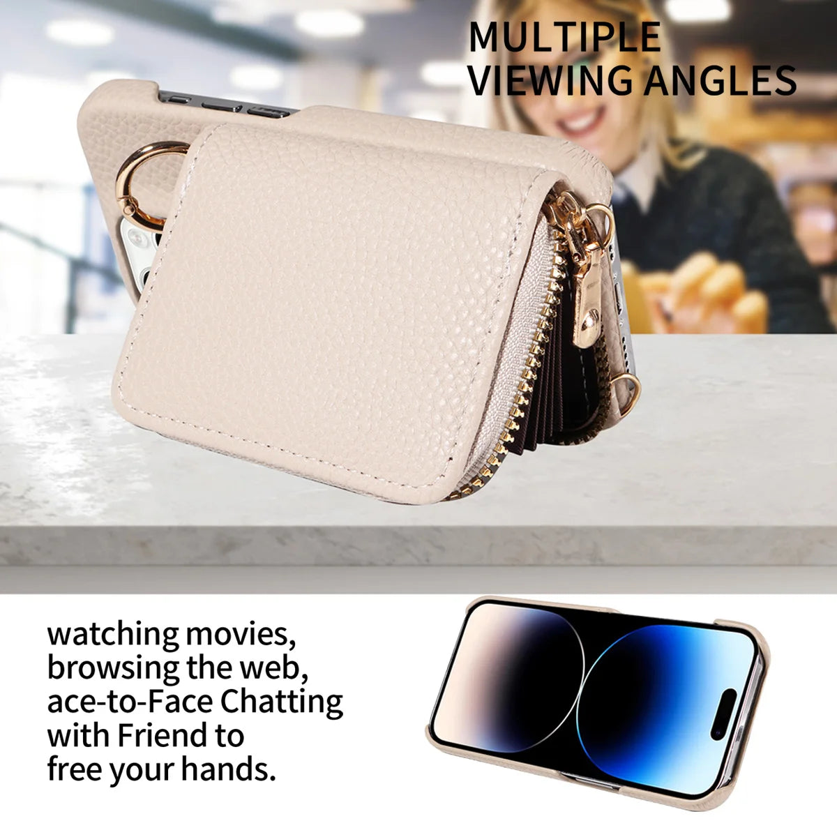 Newly Designed Deluxe Zipper Card Case for IPhone16promax 15 14 PU Leather Phone Case with Crossbody Lanyard Wallet Function
