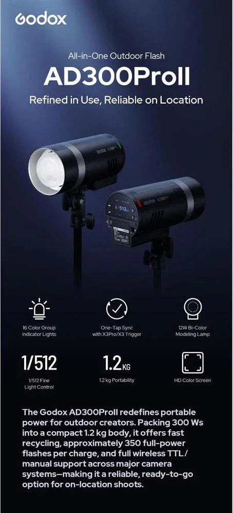 Godox AD300Pro II 300Ws Outdoor Flash TTL HSS 1/8000s 2.4G Wireless Strobe with Rechargeable Battery for Canon Sony Nikon Fuji