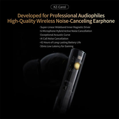 KZ Carol ANC True Wireless Earphone 55dB Active Noise Canceling TWS Headphone 6 Mics AI HD Call Bluetooth 5.3 HiFi in-Ear Earbud
