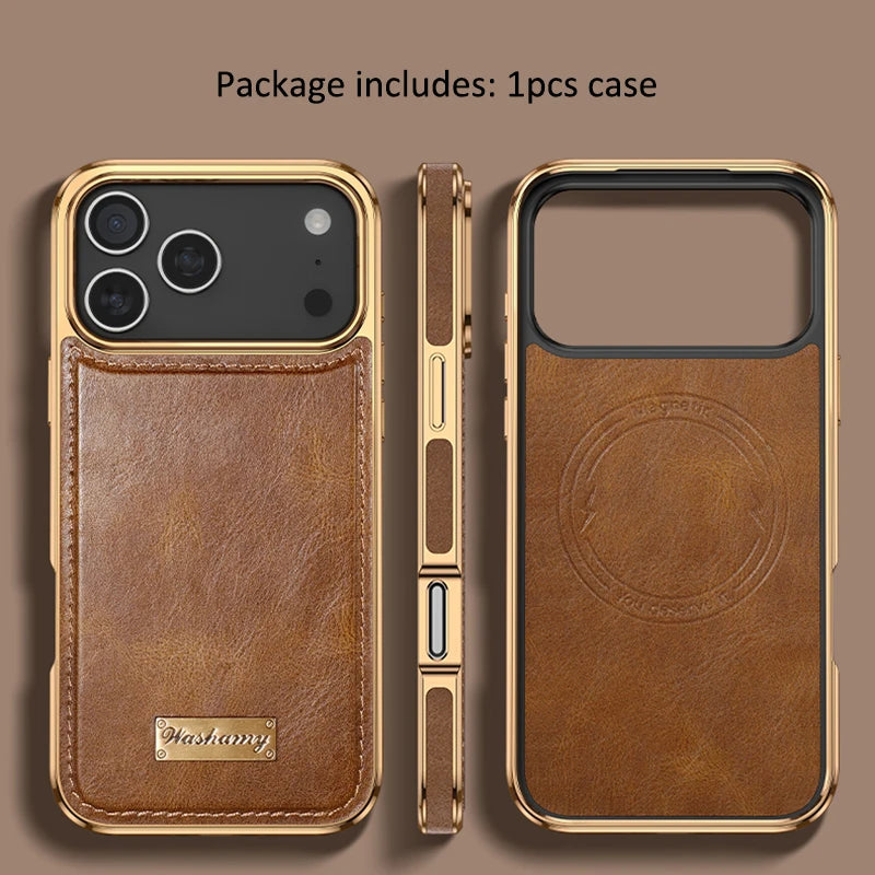 Business Retro Leather Back Case For iPhone 17 Pro Max / 17 Air For Magsafe Magnetic Magnets Shell