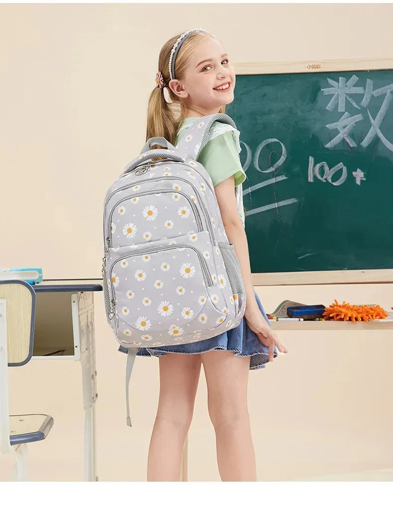 Daisy Pattern School Bag Backpack Pencil Case Handbag Three Piece Set Nylon Fabric Waterproof Boys Girl Teenagers Trend Backpack