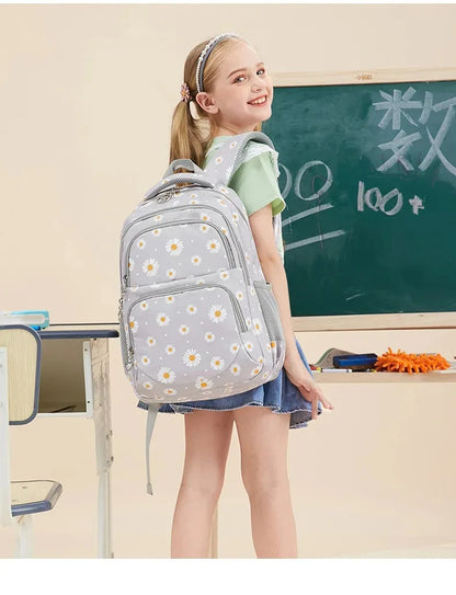 Daisy Pattern School Bag Backpack Pencil Case Handbag Three Piece Set Nylon Fabric Waterproof Boys Girl Teenagers Trend Backpack