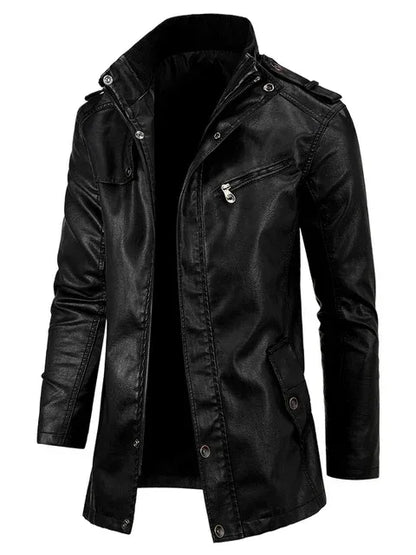 Men Long Coat Men Autumn Fashion Long Warm Pocket Leather Jacket Men Winter Casual England Style Vintage Leather Jacket Parkas
