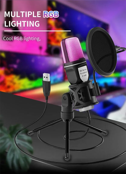 USB Microphone Clear Full RGB Capacitive Gaming Esports Desktop Microphone Live Conferencing Podcast Recording Studio Computer