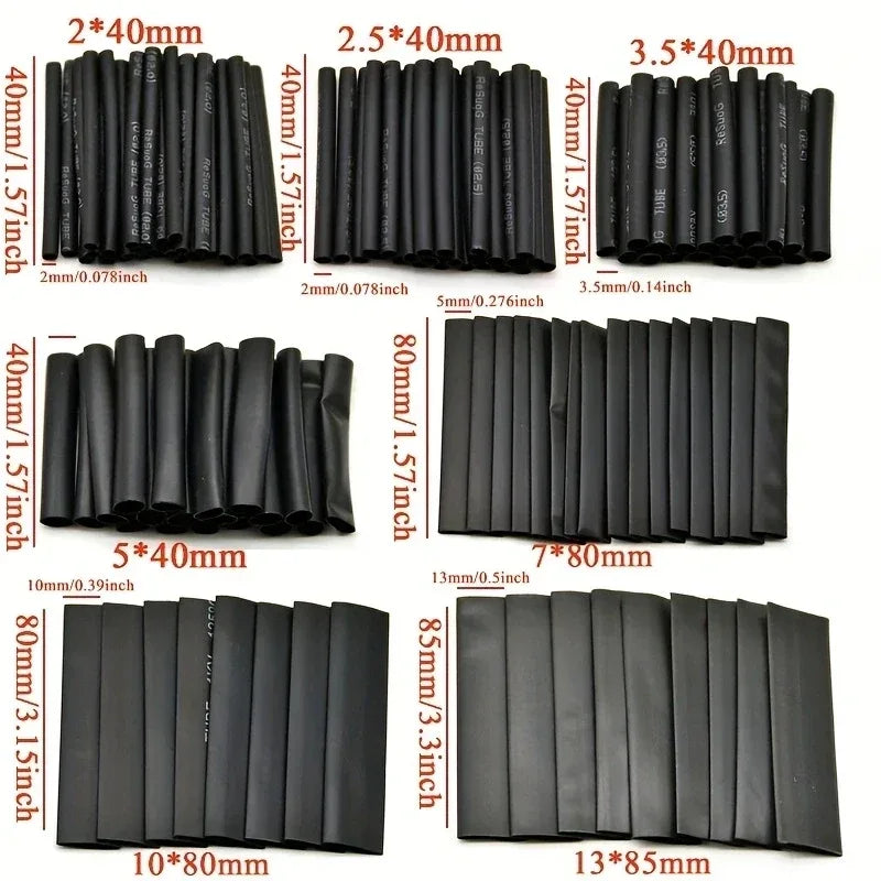 127PCS Heat-shrink Tubing Kit 2:1 black Thermoresistant Tube Electrical Connection Wire Cable Insulation Sleeving