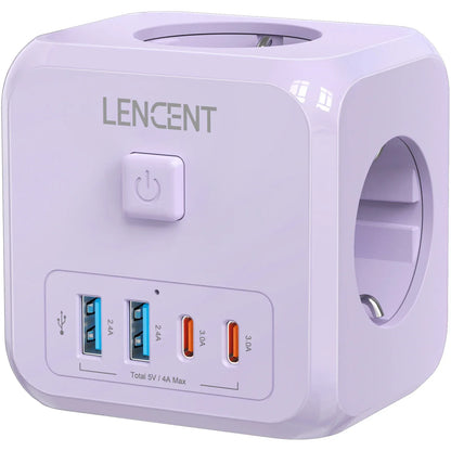 LENCENT Multi USB Wall Socket Cube with 3AC Outlets USB-A and Type C 7-in-1 Power Strip EU Plug Socket On/Off Switch for Home