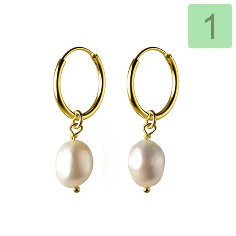 TrustDavis Real 925 Sterling Silver Sweet Irregular Baroque Pearl Hoop Earrings For Women Wedding Valentine's Day Jewelry DB338