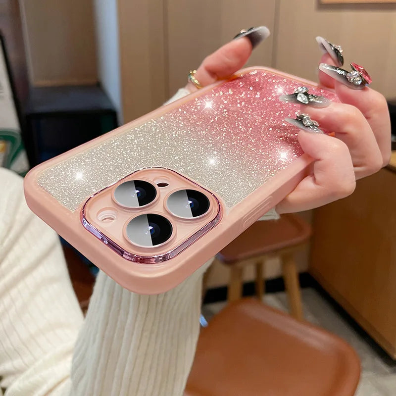 Fashion Bling Glitter Phone Case  For iPhone 16 E 15 Pro Max 14 Plus 13 12 11 Luxury Shockproof Bumper Silicone Clear Back Cover