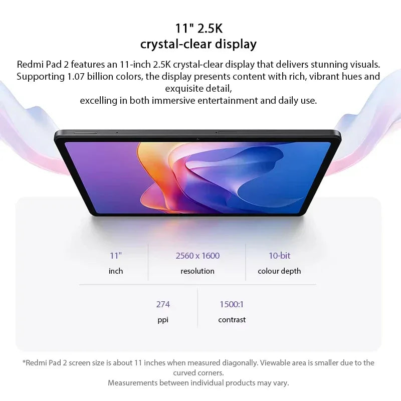 Xiaomi Redmi Pad 2 4GB/128GB 6GB/128GB 8GB/256GB EU 9000mAh Battery 11" 2.5K WiFi Global Version Tablet PC