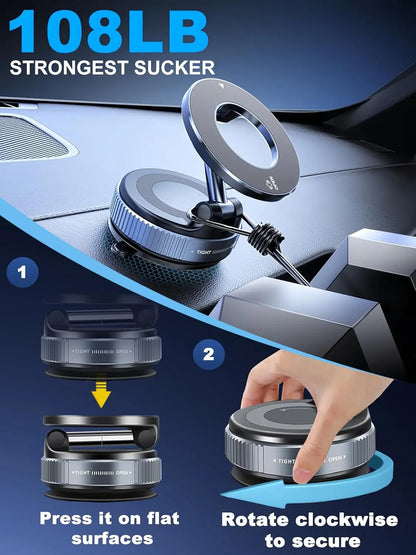 Strong Magnetic Vacuum Car Phone Holder Foldable 360° Adjustable Universal Mount for Car Dashboard Desk Bathroom & More ﻿