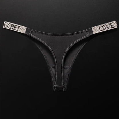 Letter Sexy Panties Women Thongs Rhinestones Diamonds G-string Sports Thong Low Waist Shorts Briefs T-back Fitness S-XL